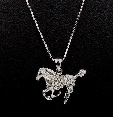 New Silver Tone Horse Crystal Pendant Necklace. Gift Boxed.Ship From USA